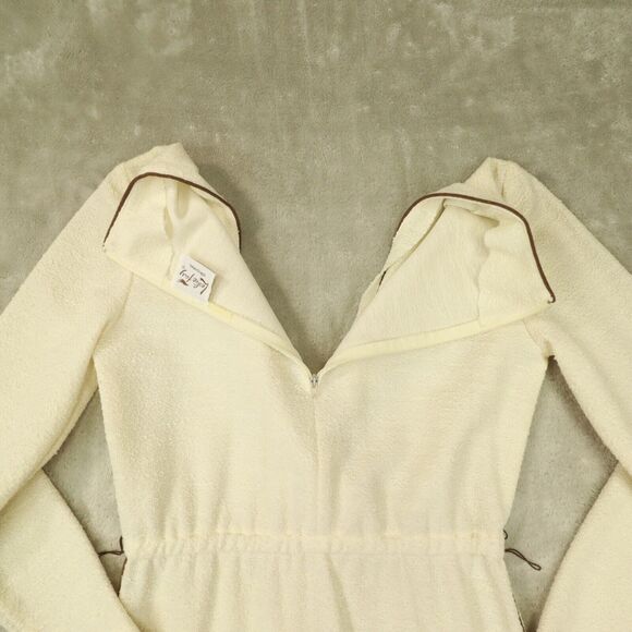 Leslie Fay Vintage 1970s Ivory Brown Trim Cross Front Dress Union Made size 8 - Picture 13 of 13